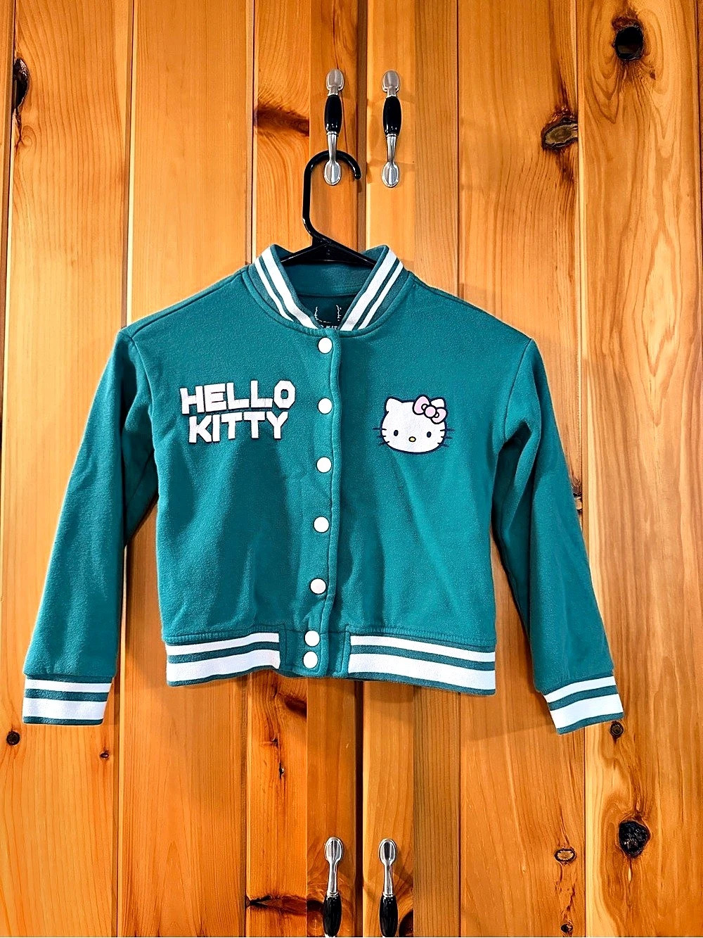 Hello Kitty Good Vibes jacket Graphic Varsity Jacket in Green Girls Small